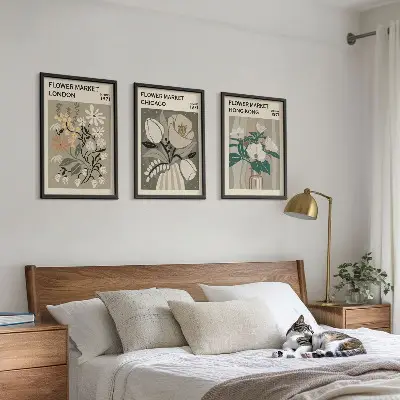 Wanddecoratie set schilderijen met bloemenmarkt thema Londen Chicago Hongkong