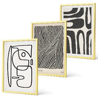 Wanddecoratieset van schilderijen met abstracte lijnpatronen en texturen