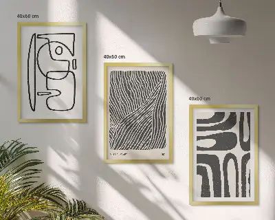 Wanddecoratieset van schilderijen met abstracte lijnpatronen en texturen