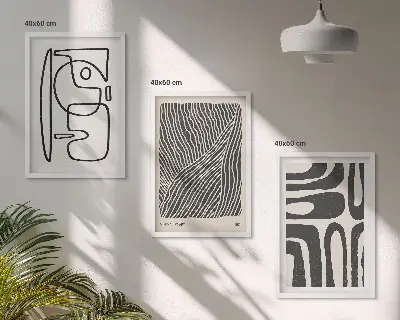 Wanddecoratieset van schilderijen met abstracte lijnpatronen en texturen