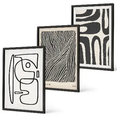 Wanddecoratieset van schilderijen met abstracte lijnpatronen en texturen