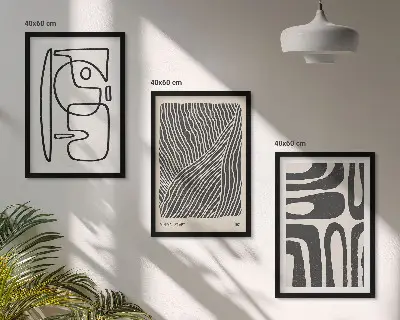Wanddecoratieset van schilderijen met abstracte lijnpatronen en texturen