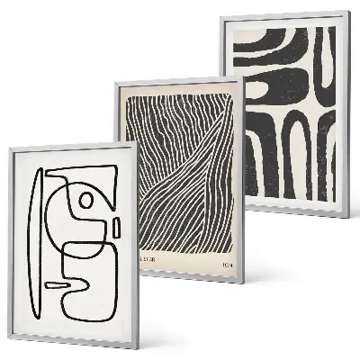 Wanddecoratieset van schilderijen met abstracte lijnpatronen en texturen