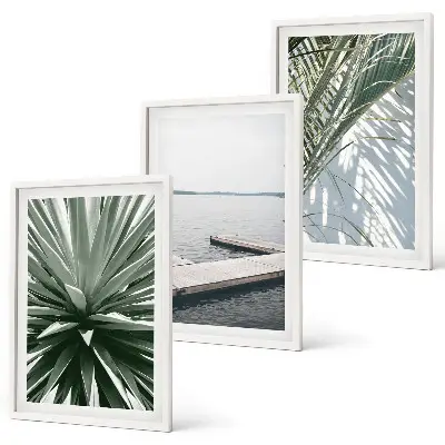 Wanddecoratie set schilderijen Liście palmy drewniany pomost