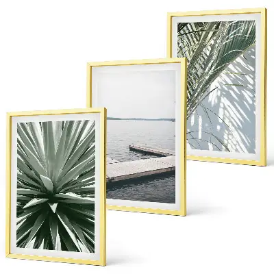 Wanddecoratieset schilderijen palmbladeren met houten steiger