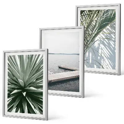 Wanddecoratieset schilderijen palmbladeren met houten steiger