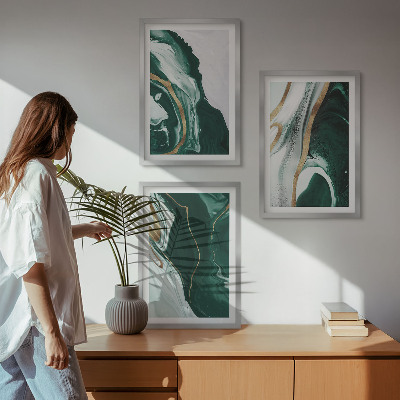 Wanddecoratie set schilderijen Abstrakcyjne wzory farb zieleni