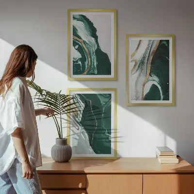 Wanddecoratieset schilderijen met abstracte groene verfpatronen