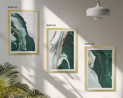 Wanddecoratieset schilderijen met abstracte groene verfpatronen