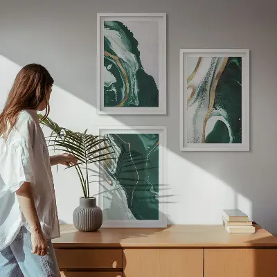 Wanddecoratieset schilderijen met abstracte groene verfpatronen