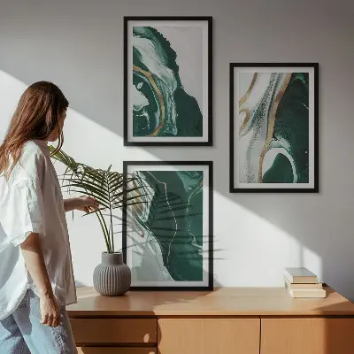 Wanddecoratieset schilderijen met abstracte groene verfpatronen