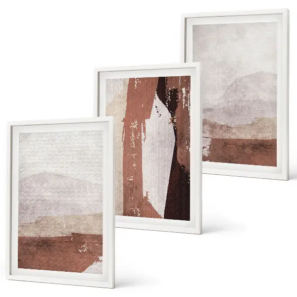 Set wanddecoratie met schilderijen abstract patroon in bruin en beige