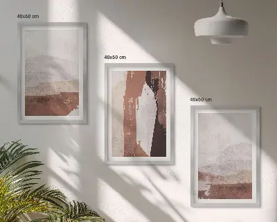 Set wanddecoratie met schilderijen abstract patroon in bruin en beige