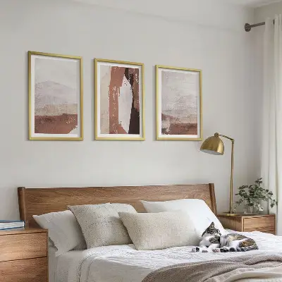 Set wanddecoratie met schilderijen abstract patroon in bruin en beige