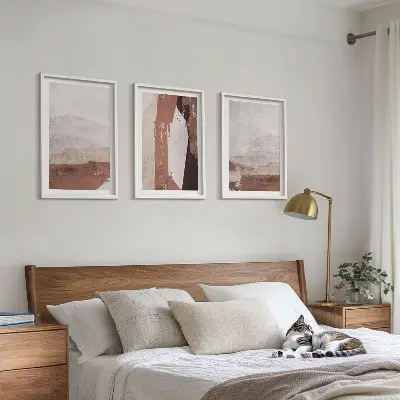 Set wanddecoratie met schilderijen abstract patroon in bruin en beige