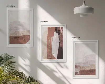Set wanddecoratie met schilderijen abstract patroon in bruin en beige