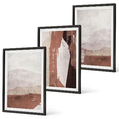 Set wanddecoratie met schilderijen abstract patroon in bruin en beige