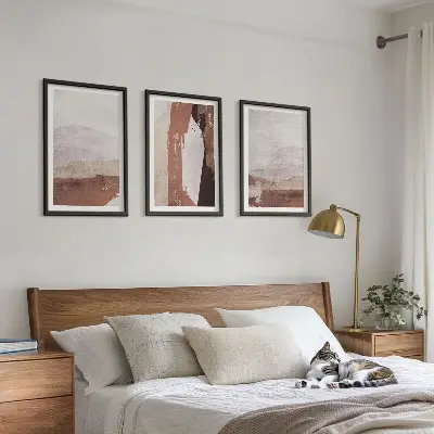 Set wanddecoratie met schilderijen abstract patroon in bruin en beige