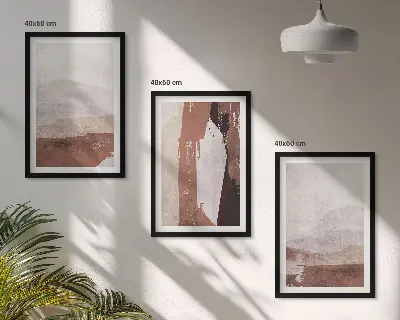 Set wanddecoratie met schilderijen abstract patroon in bruin en beige