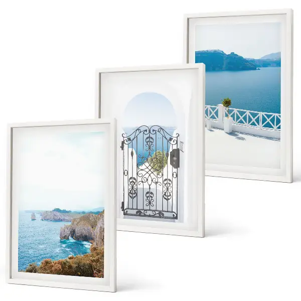 Wanddecoratieset schilderijen met afbeelding van de Griekse architectuur en de zee