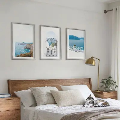 Wanddecoratieset schilderijen met afbeelding van de Griekse architectuur en de zee