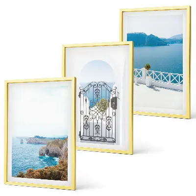 Wanddecoratieset schilderijen met afbeelding van de Griekse architectuur en de zee
