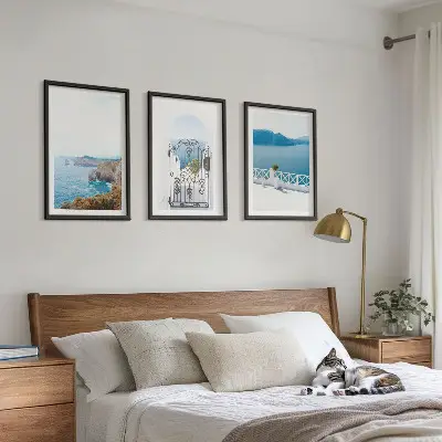 Wanddecoratieset schilderijen met afbeelding van de Griekse architectuur en de zee
