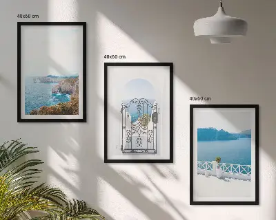 Wanddecoratieset schilderijen met afbeelding van de Griekse architectuur en de zee
