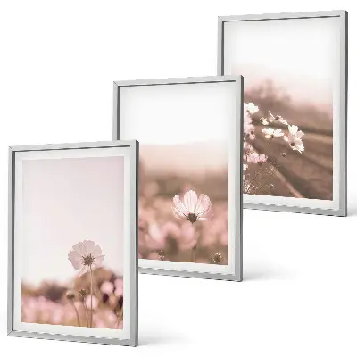 Set wanddecoratie met schilderijen veld met zomerse bloemen en landschappen