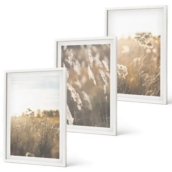 Fotowand landschap met gras en bloemen in warme tinten