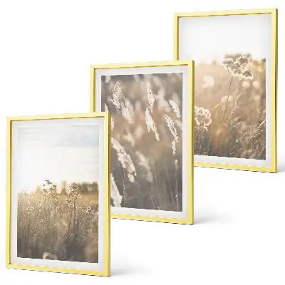 Fotowand landschap met gras en bloemen in warme tinten