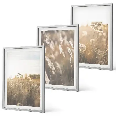 Fotowand landschap met gras en bloemen in warme tinten