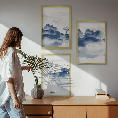 Wanddecoratie set schilderijen Góry chmur drzewa ptaki