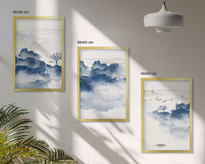 Wanddecoratie set schilderijen Góry chmur drzewa ptaki