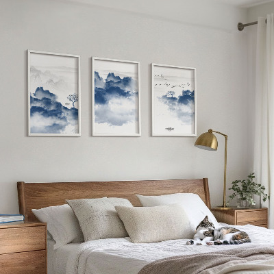 Wanddecoratie set schilderijen Góry chmur drzewa ptaki