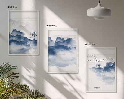Wanddecoratie set schilderijen Góry chmur drzewa ptaki