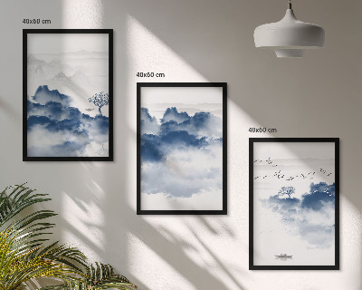 Wanddecoratie set schilderijen Góry chmur drzewa ptaki