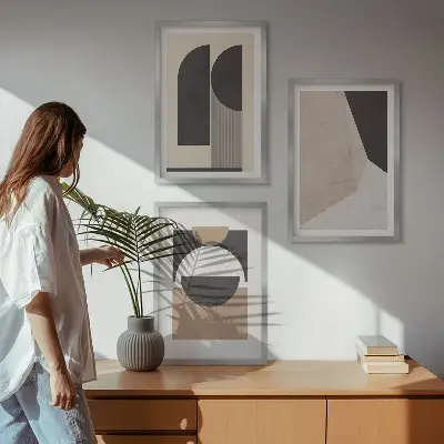 Fotowand abstracte vormen in beige en bruin