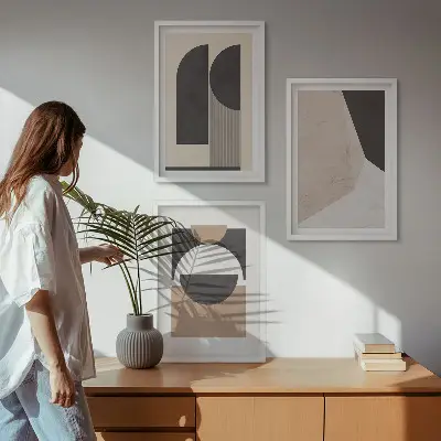 Fotowand abstracte vormen in beige en bruin