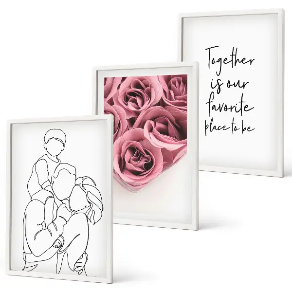 Wanddecoratieset schilderijen line-art rozenboeketten