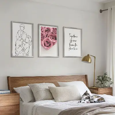 Wanddecoratieset schilderijen line-art rozenboeketten