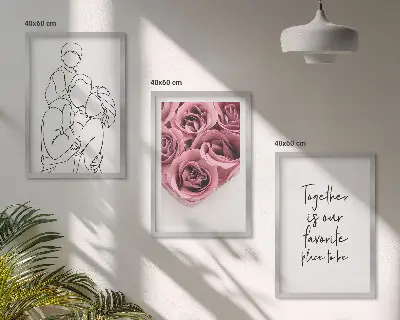 Wanddecoratieset schilderijen line-art rozenboeketten