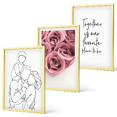 Wanddecoratieset schilderijen line-art rozenboeketten