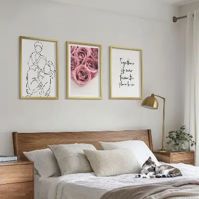 Wanddecoratieset schilderijen line-art rozenboeketten