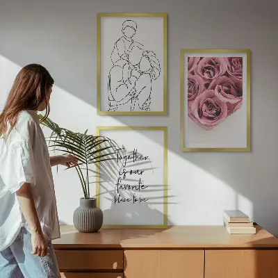 Wanddecoratieset schilderijen line-art rozenboeketten