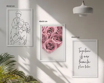Wanddecoratieset schilderijen line-art rozenboeketten
