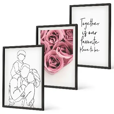 Wanddecoratieset schilderijen line-art rozenboeketten