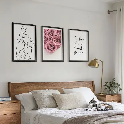 Wanddecoratieset schilderijen line-art rozenboeketten