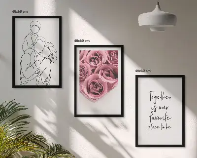 Wanddecoratieset schilderijen line-art rozenboeketten