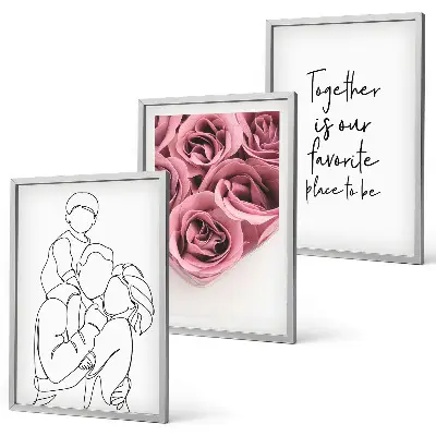 Wanddecoratieset schilderijen line-art rozenboeketten